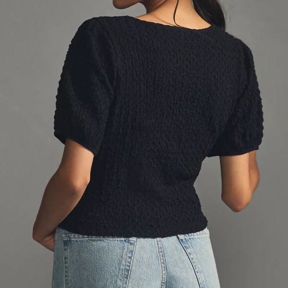 Anthropologie Lea & Viola Puff Sleeve Top, Black - Picture 2 of 6